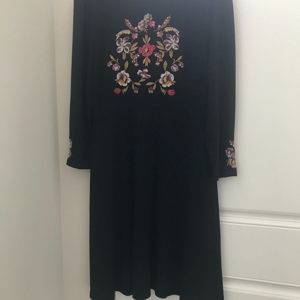 Loft Embroidered black dress